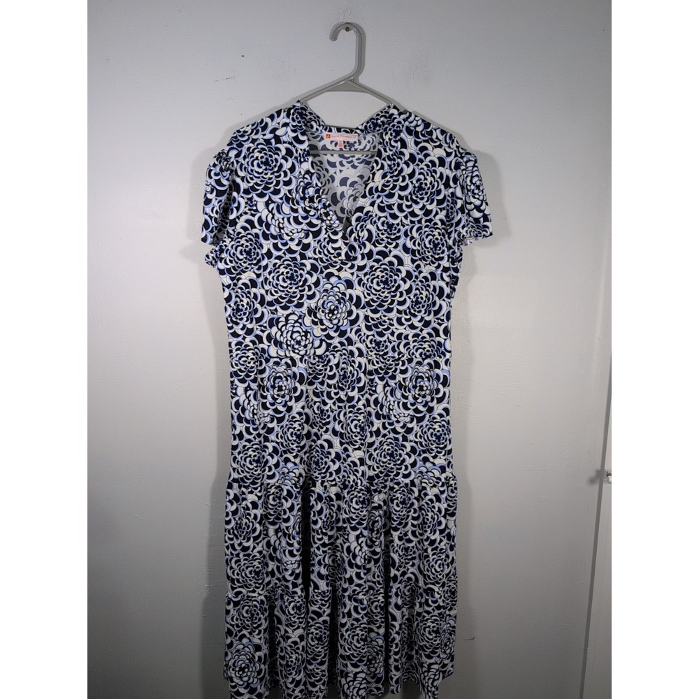 Jude Connally Cleo Navy/White Floral Fit & Flare V-Neck Flutter Midi Dress XL